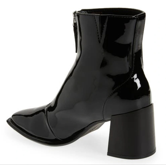 Nordstrom Open Edit Chloe Zip Boots Black Vegan Patent Leather Chunky Square Toe - Picture 4 of 15